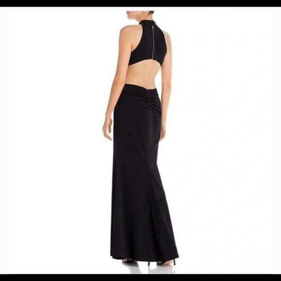 Aqua Black Exposed Back Halter Neck Evening Gown Dress - Picture 2 of 12